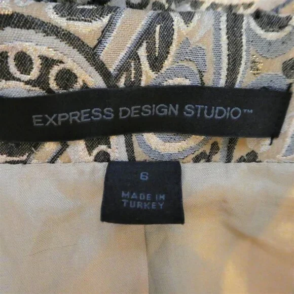 MeTaLLiC Express Design Blazer Double Breasted Brocade Paisley Goldtone 6 - Picture 8 of 9